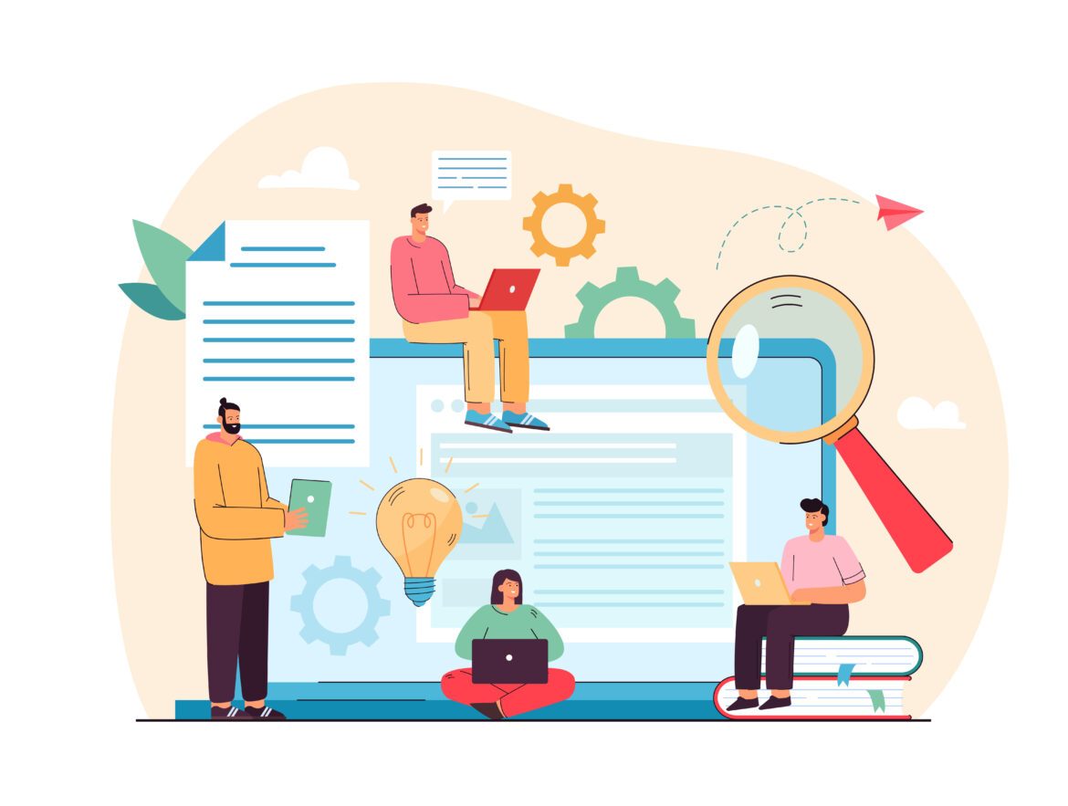 Tiny content writers creating web articles